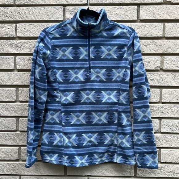 Eddie Bauer Aztec Pattern Blue 1/4 Zip Fleece Pullover S - Picture 2 of 8